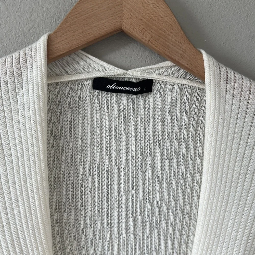 NWT Olivaceous Apricot Lane Cream Cropped Tie Front Cardigan Sweater Large - Picture 3 of 13